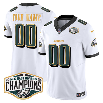 Eagles 2024 NFC East Division Champions Gold Trim Vapor Limited Custom Jersey - Stitched
