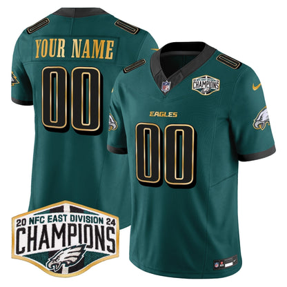 Eagles 2024 NFC East Division Champions Gold Trim Vapor Limited Custom Jersey - Stitched