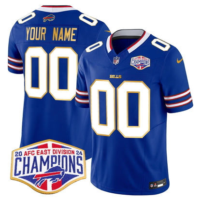 Bills 2024 AFC East Division Champions Gold Trim Vapor Limited Custom Jersey - Stitched