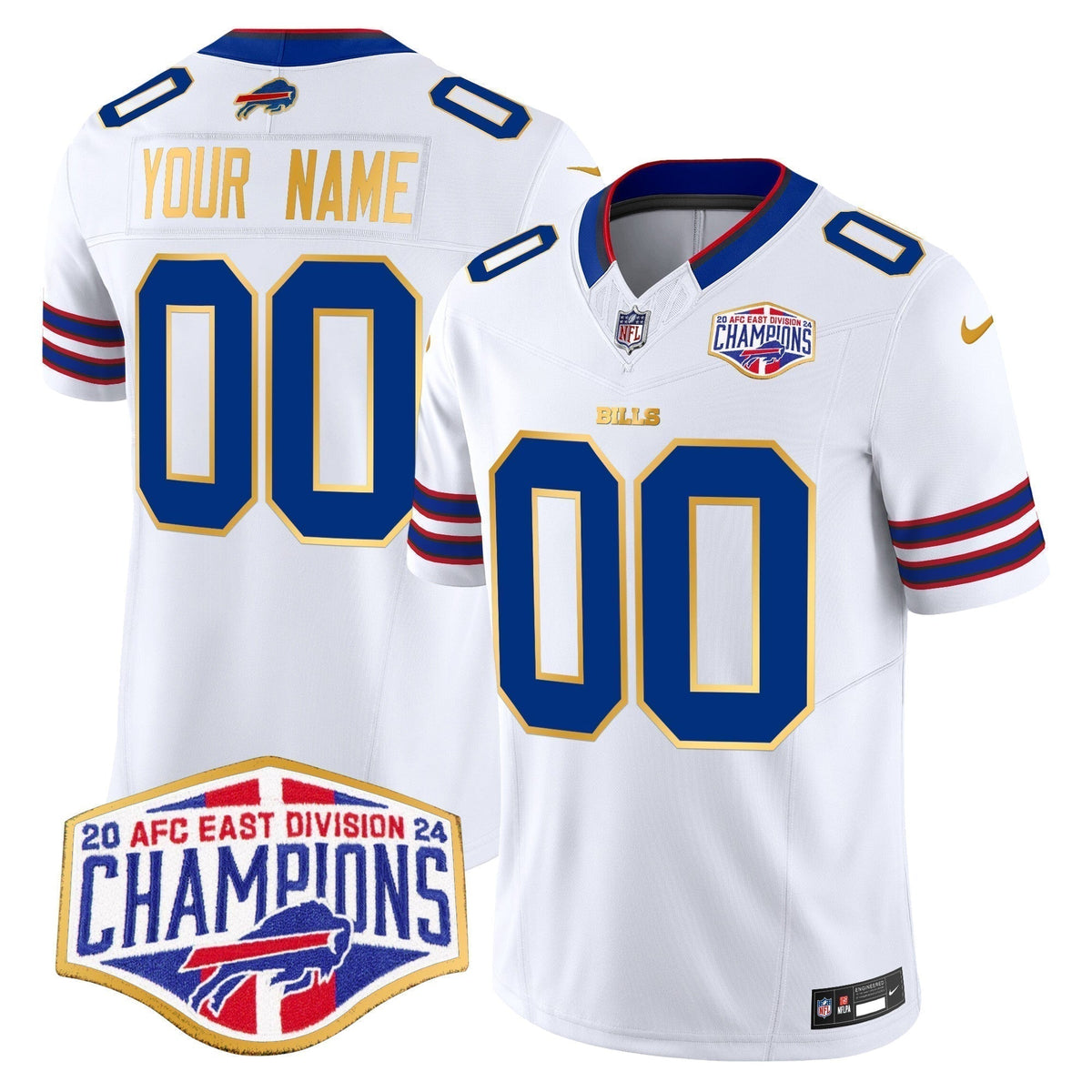 Bills 2024 AFC East Division Champions Gold Trim Vapor Limited Custom Jersey - Stitched