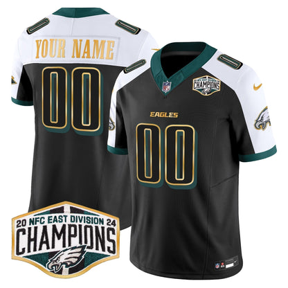 Eagles 2024 NFC East Division Champions Gold Trim Vapor Limited Custom Jersey - Stitched