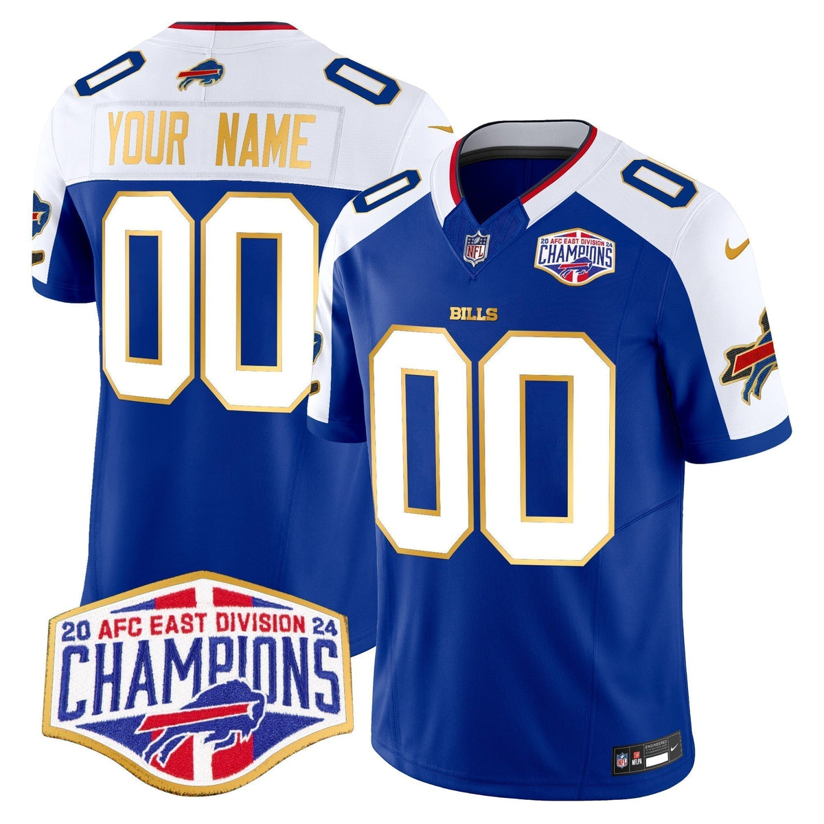 Bills 2024 AFC East Division Champions Gold Trim Vapor Limited Custom Jersey - Stitched