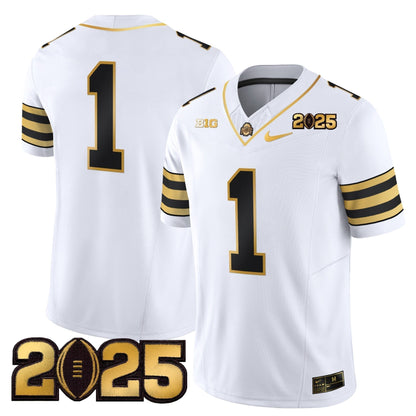 Men's Ohio State Buckeyes 'Heritage Stripe' CFP Final Patch Gold Vapor Limited Jersey - All Stitched