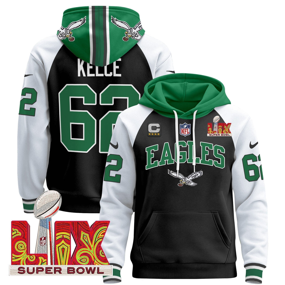 PHI Super Bowl LIX Patch Pullover Hoodie - Stitched