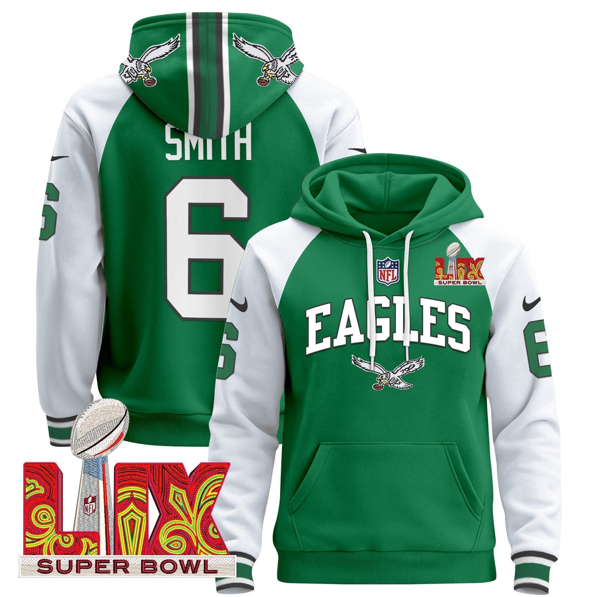 PHI Super Bowl LIX Patch Pullover Hoodie - Stitched