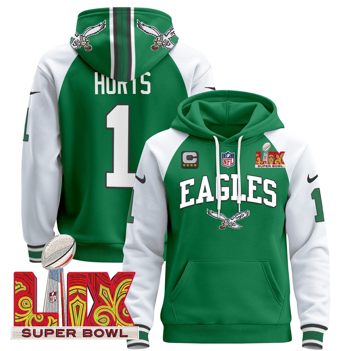 PHI Super Bowl LIX Patch Pullover Hoodie - Stitched