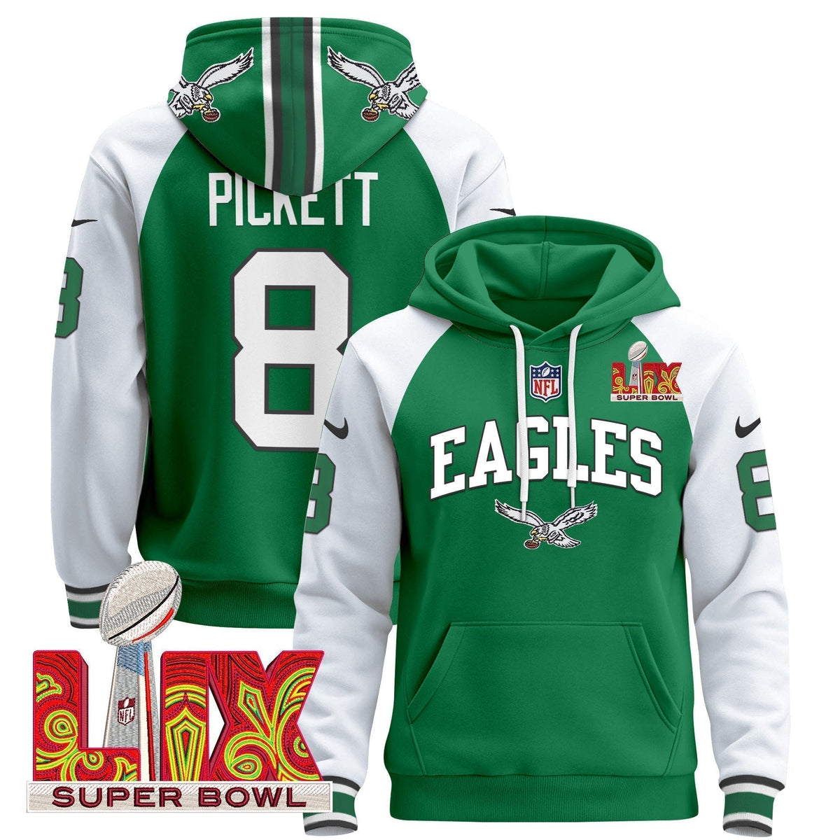 PHI Super Bowl LIX Patch Pullover Hoodie - Stitched