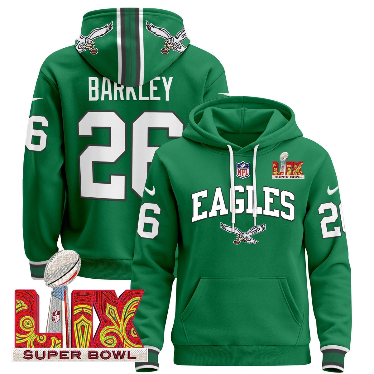 PHI Super Bowl LIX Patch Pullover Hoodie - Stitched