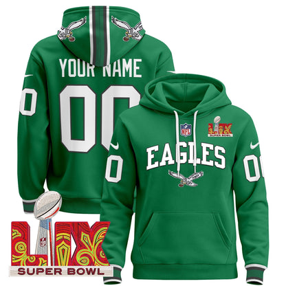 PHI Super Bowl LIX Patch Custom Pullover Hoodie - Stitched