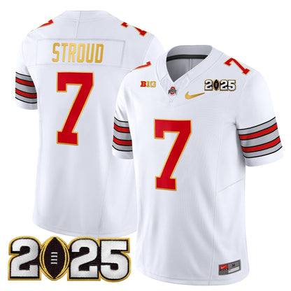 Men's Ohio State Buckeyes 'Heritage Stripe' 2025 CFP Final Patch Gold Trim Vapor Limited Jersey - All Stitched