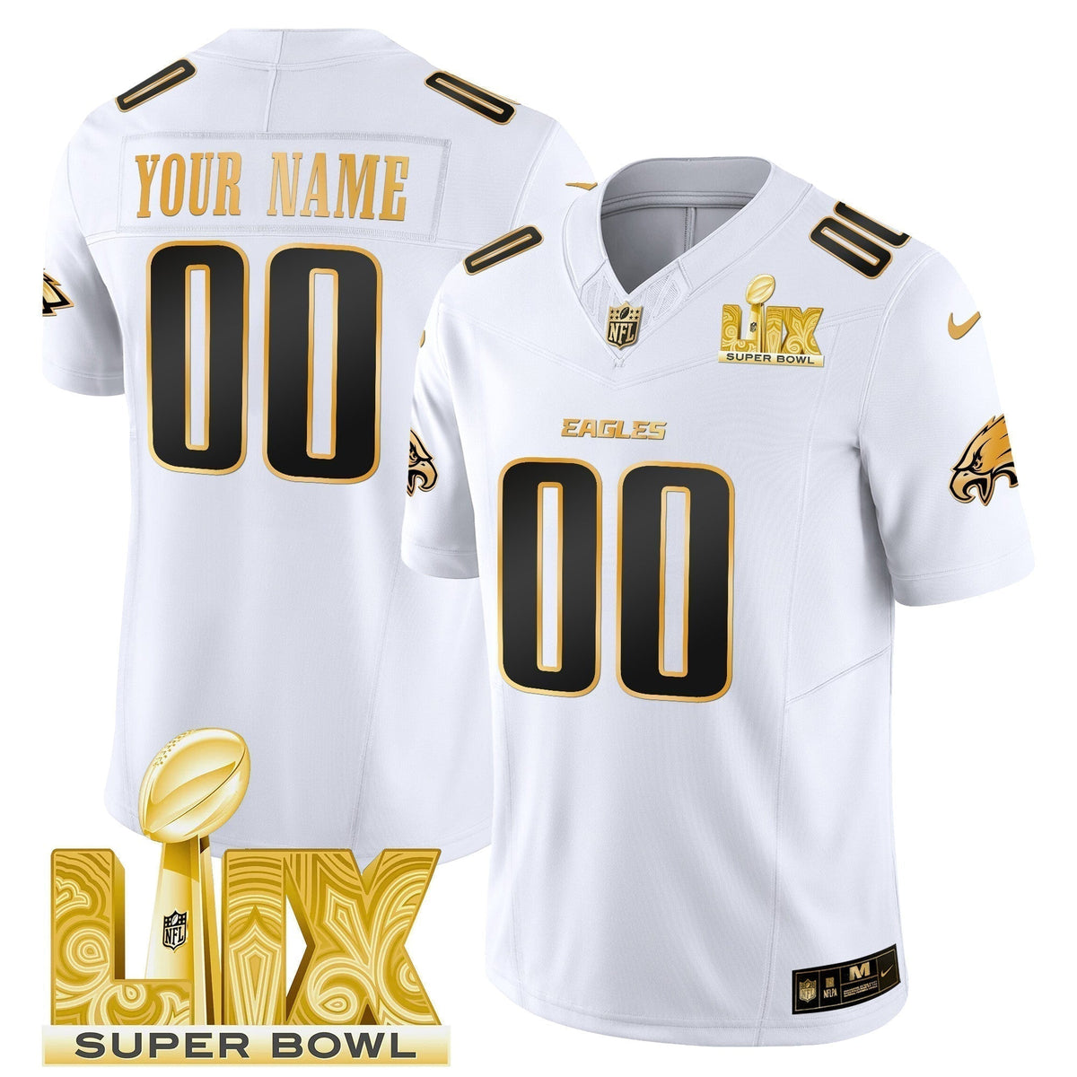 PHI Super Bowl LIX Patch Gold Vapor Limited Custom Jersey - Stitched