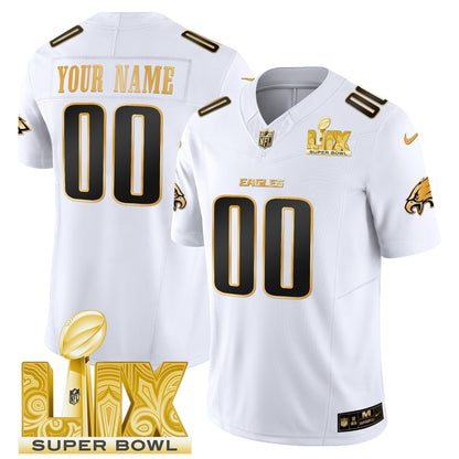 PHI Super Bowl LIX Patch Gold Vapor Limited Custom Jersey - Stitched