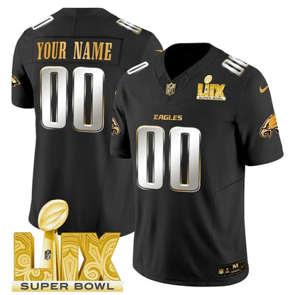 PHI Super Bowl LIX Patch Gold Vapor Limited Custom Jersey - Stitched