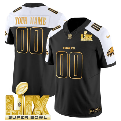 PHI Super Bowl LIX Patch Gold Vapor Limited Custom Jersey - Stitched