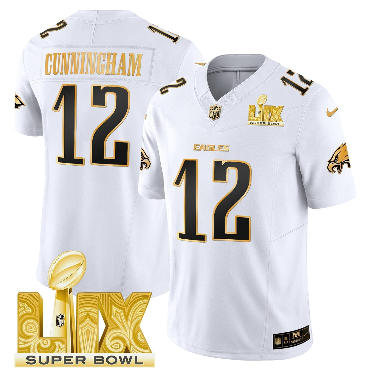 PHI Super Bowl LIX Patch Gold Vapor Limited Jersey - Stitched