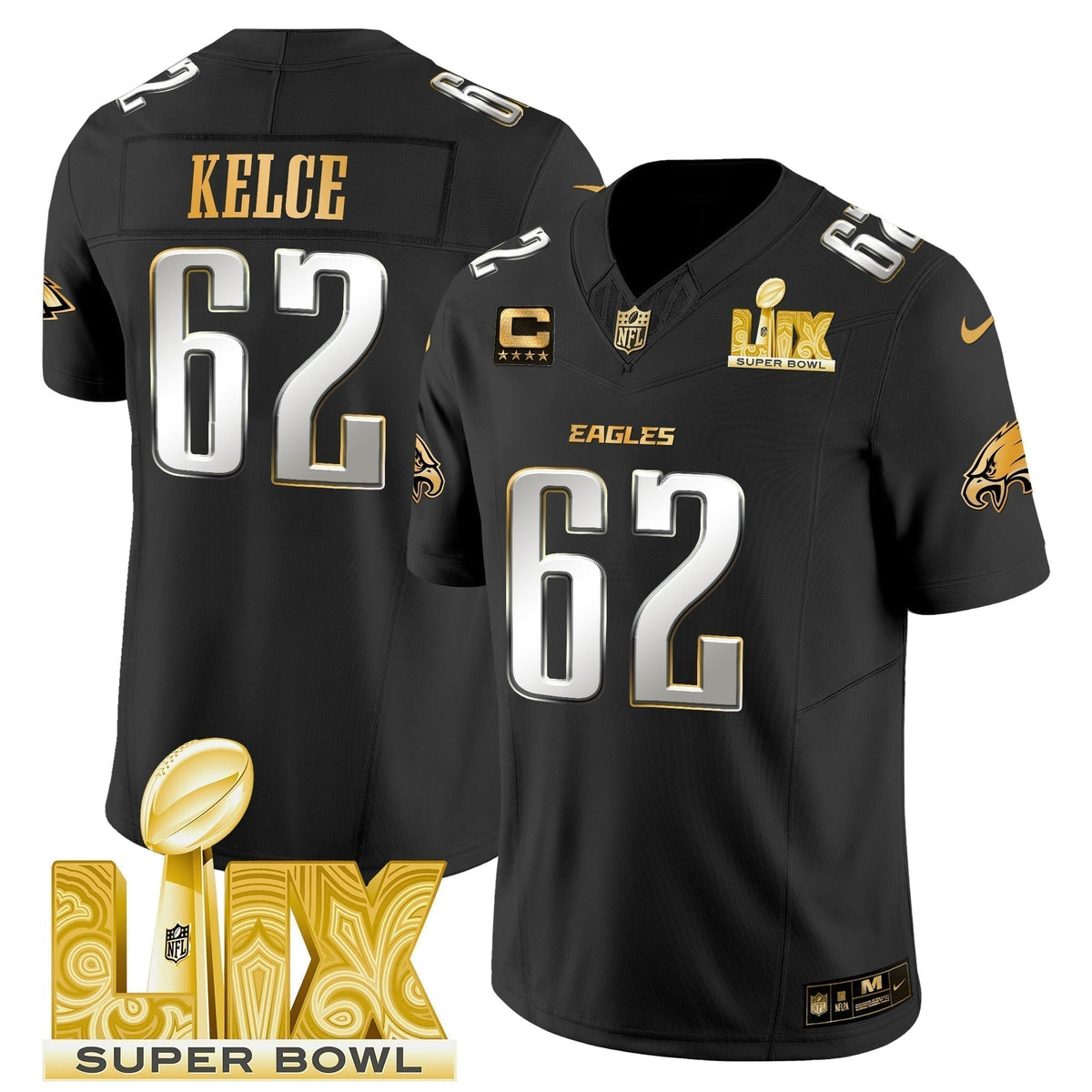 PHI Super Bowl LIX Patch Gold Vapor Limited Jersey - Stitched