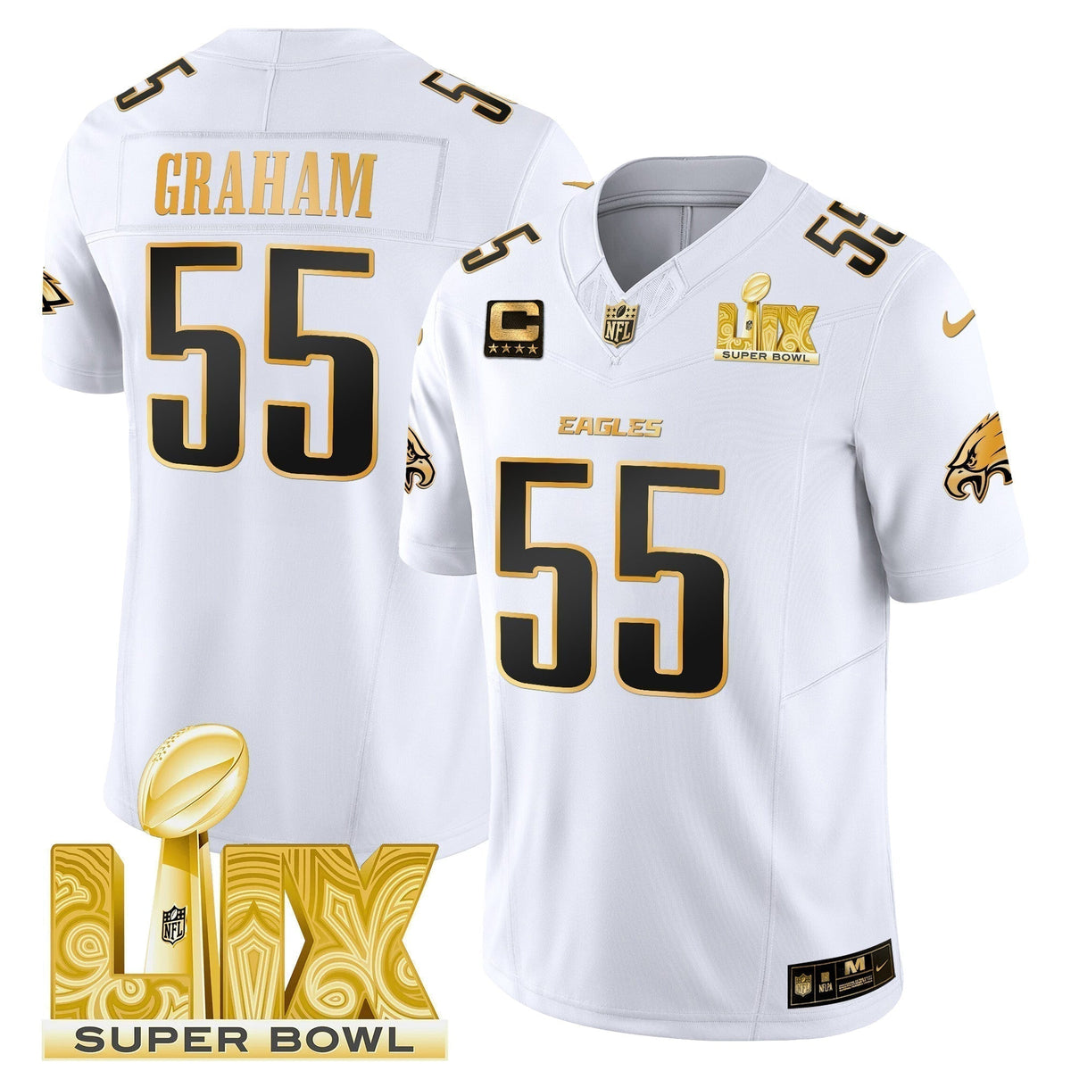 PHI Super Bowl LIX Patch Gold Vapor Limited Jersey - Stitched