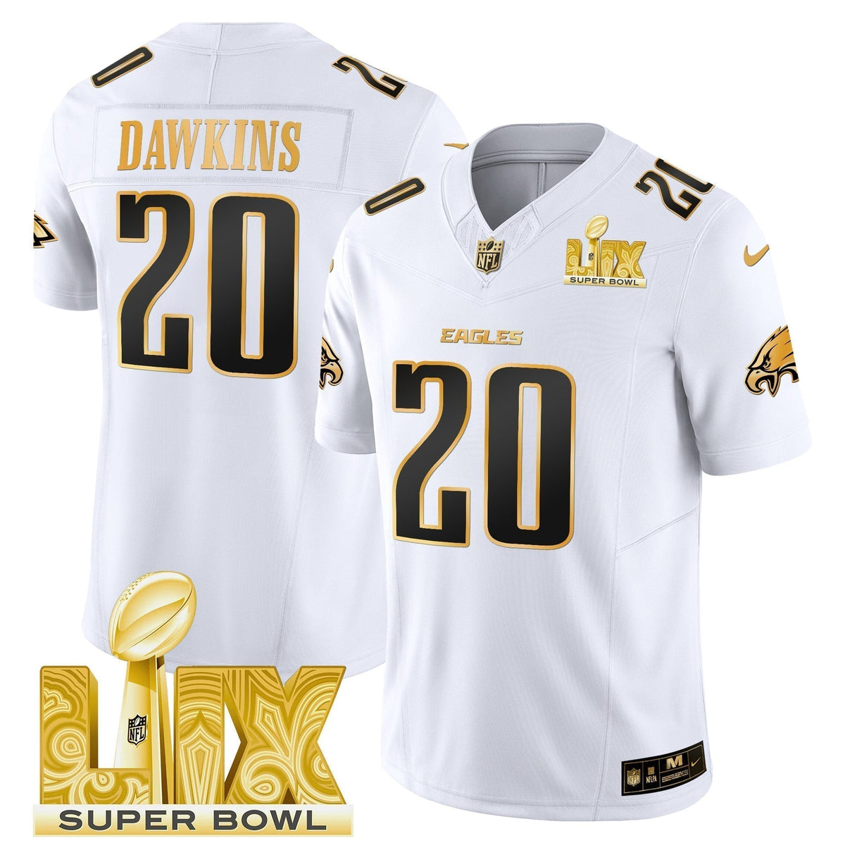 PHI Super Bowl LIX Patch Gold Vapor Limited Jersey - Stitched