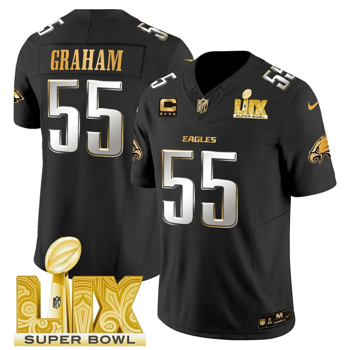 PHI Super Bowl LIX Patch Gold Vapor Limited Jersey - Stitched