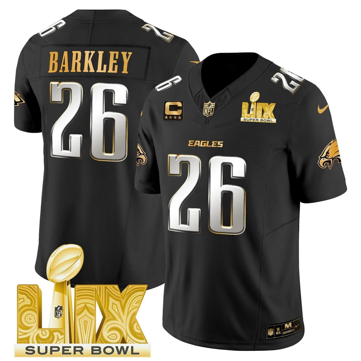 PHI Super Bowl LIX Patch Gold Vapor Limited Jersey - Stitched