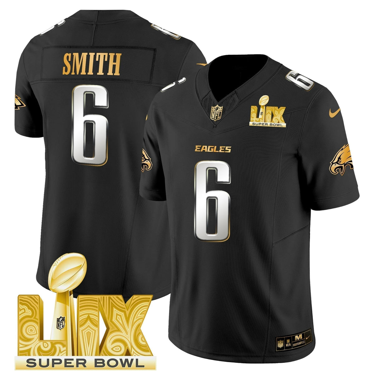 PHI Super Bowl LIX Patch Gold Vapor Limited Jersey - Stitched