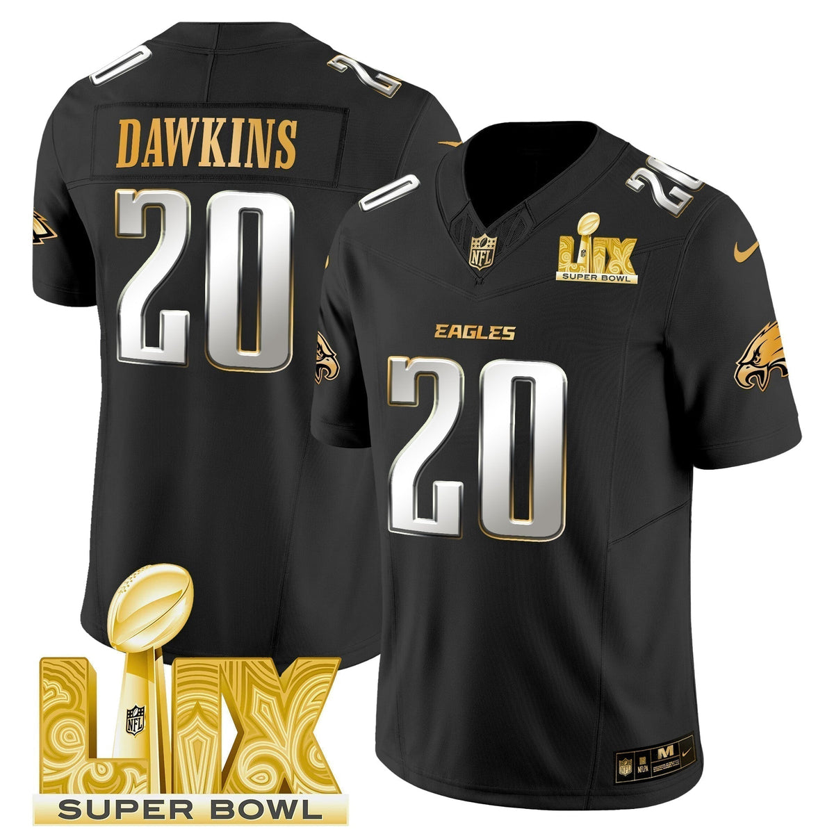 PHI Super Bowl LIX Patch Gold Vapor Limited Jersey - Stitched
