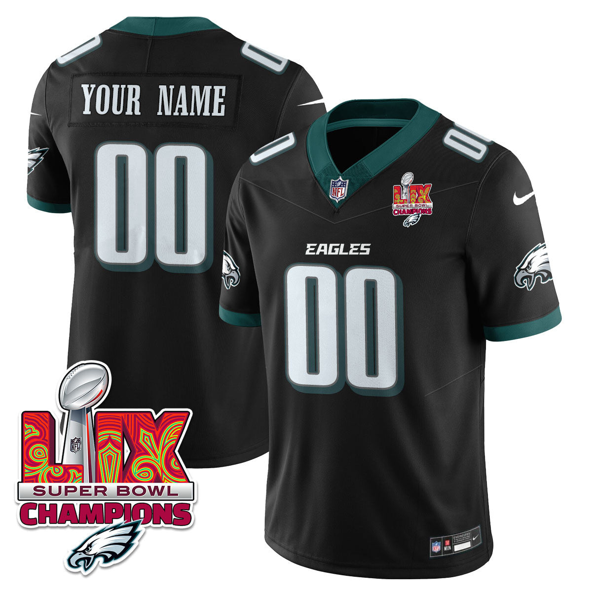 Custom Name/Gender PHI Super Bowl LIX Champions Vapor Limited Jersey - Stitched