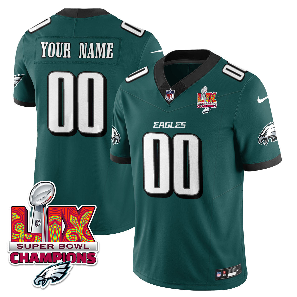 Custom Name/Gender PHI Super Bowl LIX Champions Vapor Limited Jersey - Stitched
