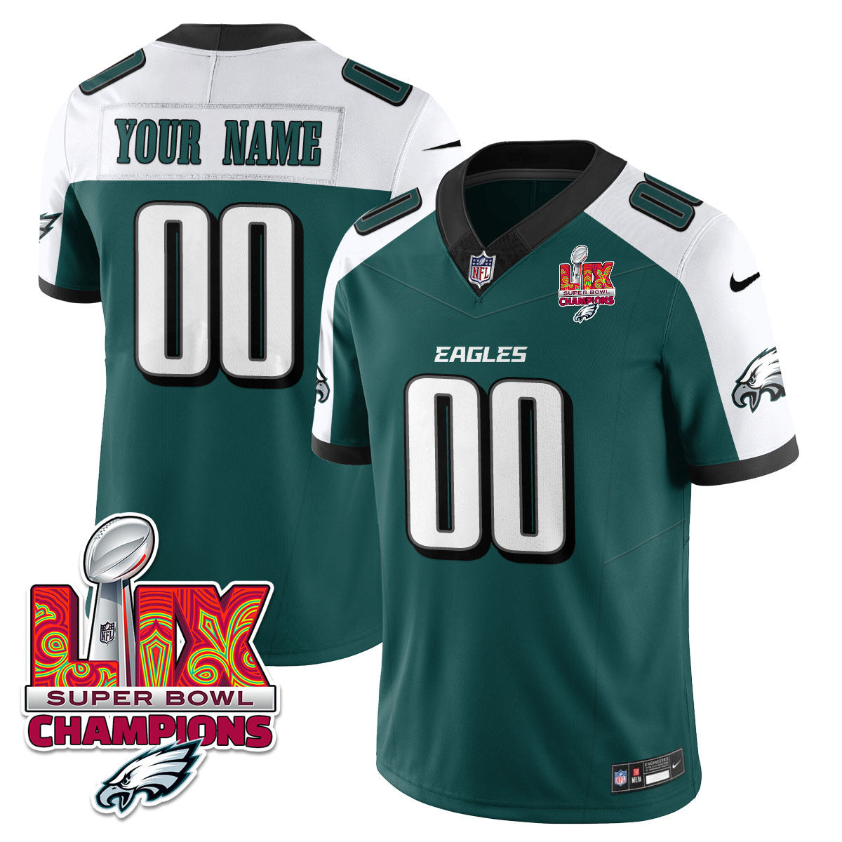 Custom Name/Gender PHI Super Bowl LIX Champions Vapor Limited Jersey - Stitched