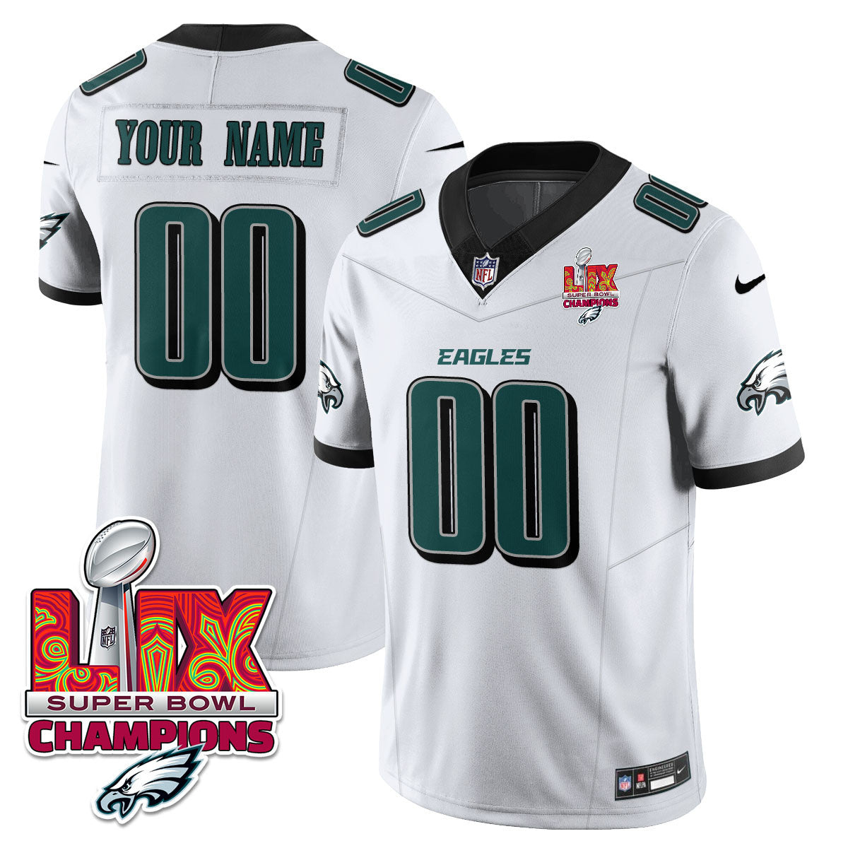 Custom Name/Gender PHI Super Bowl LIX Champions Vapor Limited Jersey - Stitched