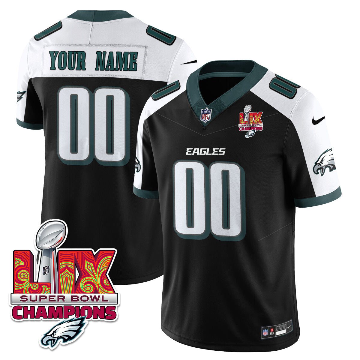 Custom Name/Gender PHI Super Bowl LIX Champions Vapor Limited Jersey - Stitched