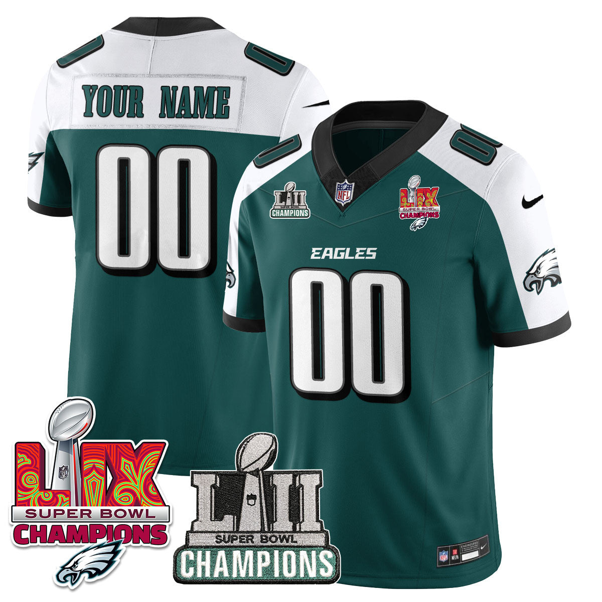 Custom Name/Gender PHI LII-LIX Super Bowl Champions Vapor Limited Jersey - Stitched