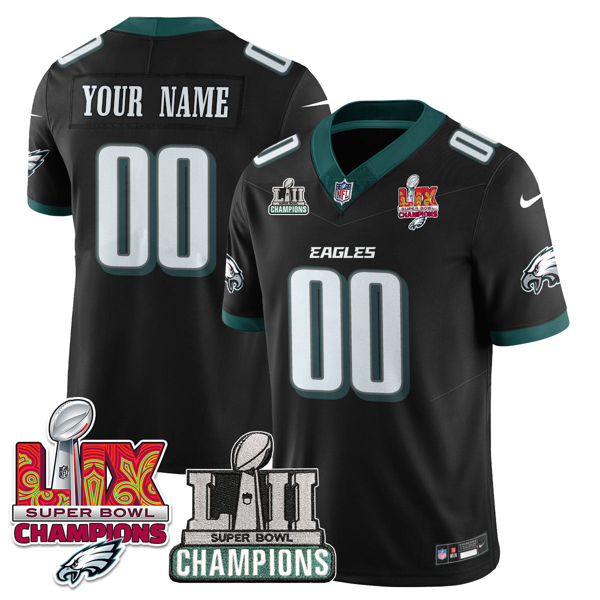 Custom Name/Gender PHI LII-LIX Super Bowl Champions Vapor Limited Jersey - Stitched