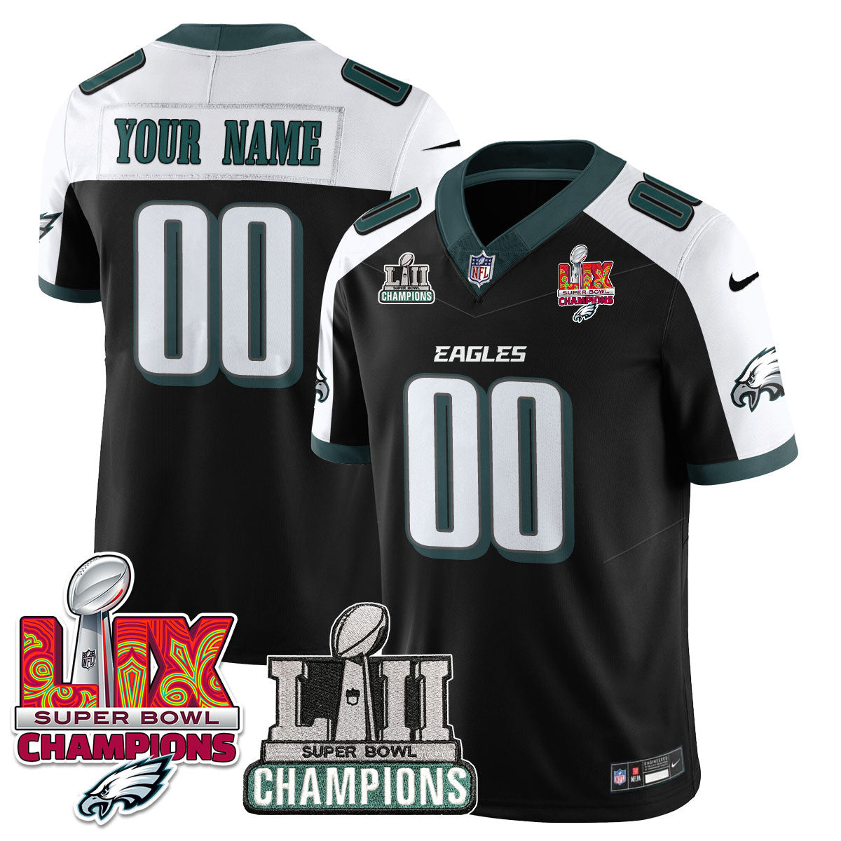 Custom Name/Gender PHI LII-LIX Super Bowl Champions Vapor Limited Jersey - Stitched