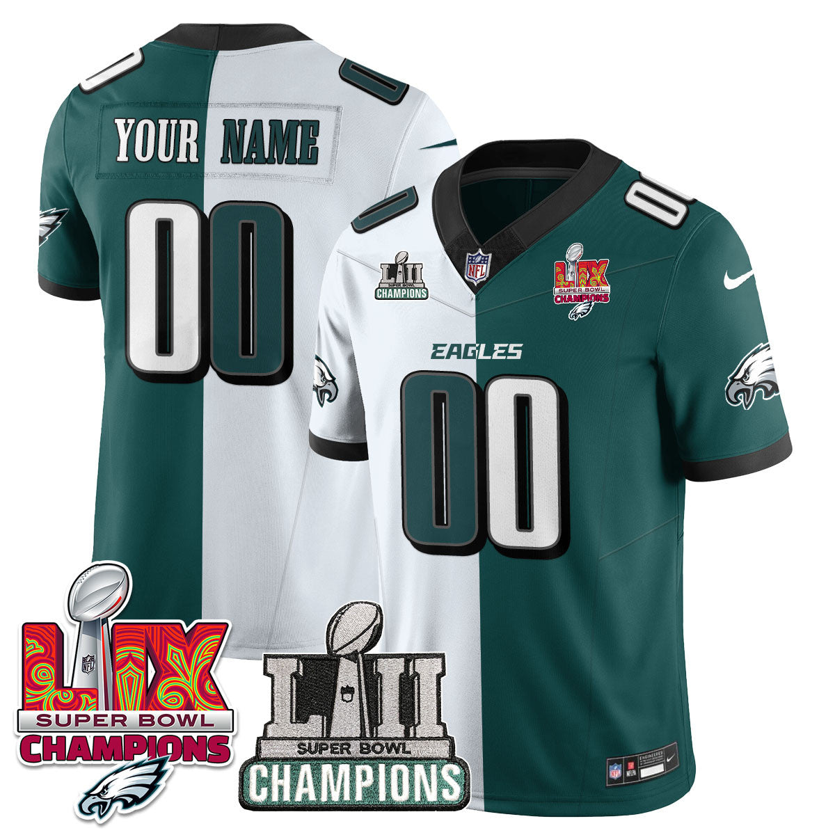 Custom Name/Gender PHI LII-LIX Super Bowl Champions Vapor Limited Jersey - Stitched