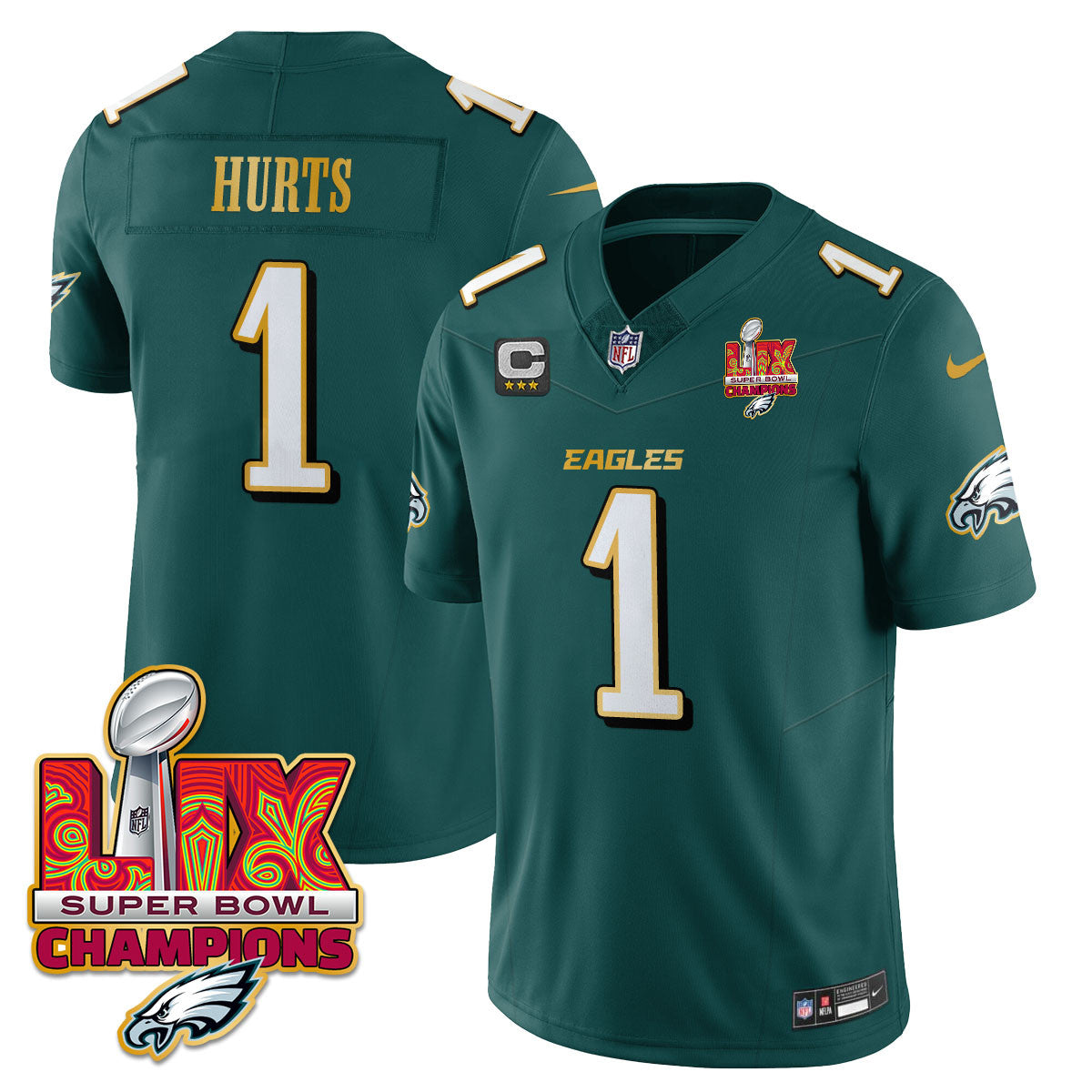Men's Philadelphia Eagles Super Bowl LIX Champions Gold Trim Vapor Limited Jersey - All Stitched