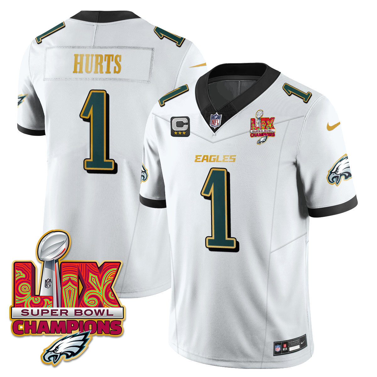 Men's Philadelphia Eagles Super Bowl LIX Champions Gold Trim Vapor Limited Jersey - All Stitched