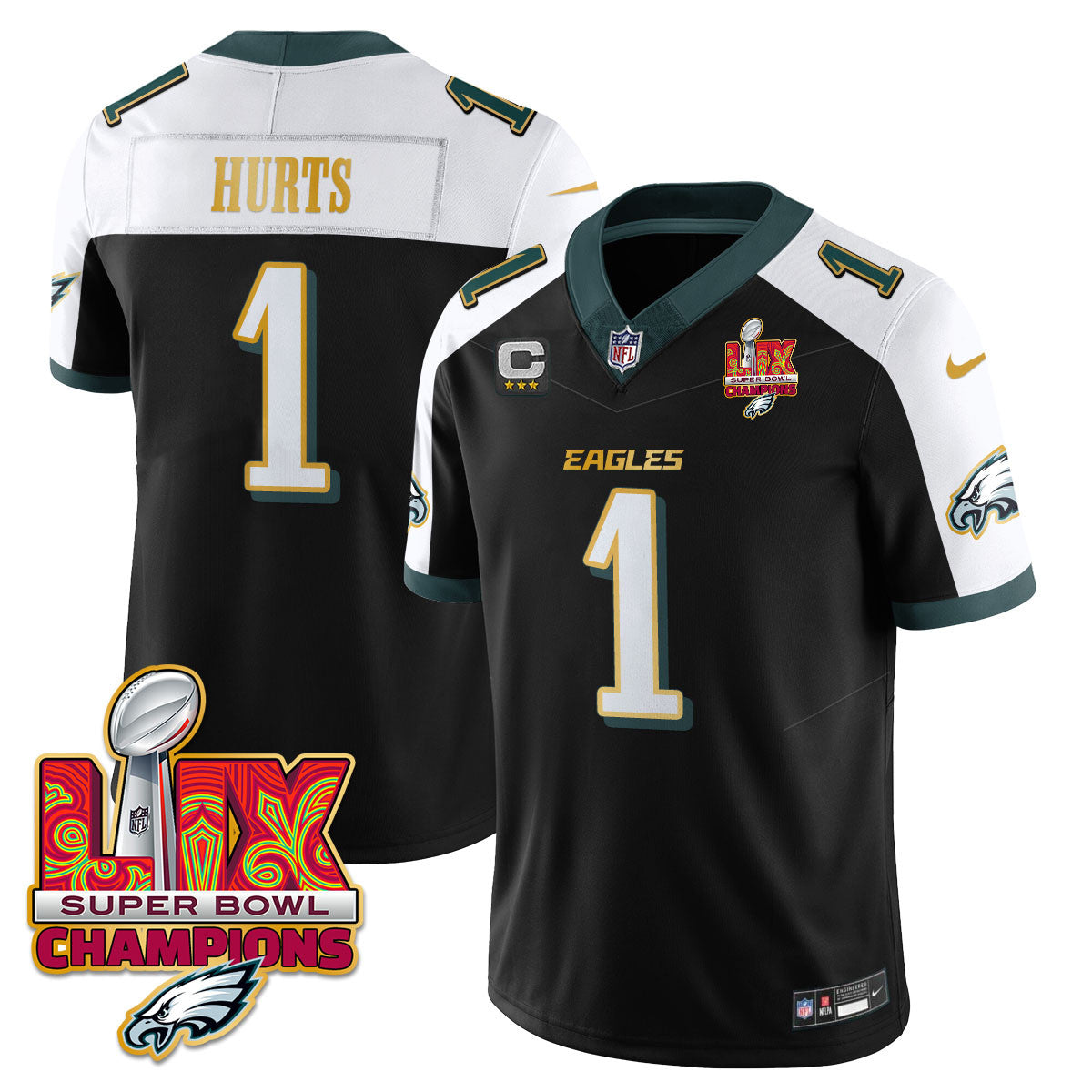 Men's Philadelphia Eagles Super Bowl LIX Champions Gold Trim Vapor Limited Jersey - All Stitched