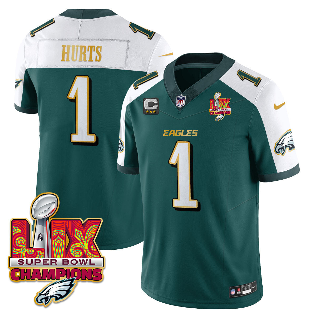 Men's Philadelphia Eagles Super Bowl LIX Champions Gold Trim Vapor Limited Jersey - All Stitched