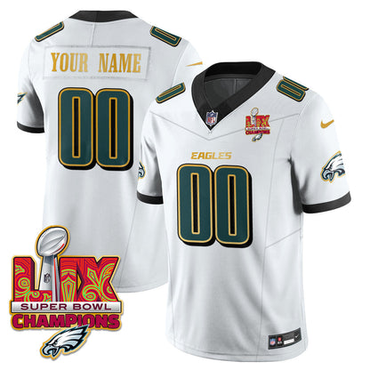 Custom Name/Gender PHI Super Bowl LIX Champions Gold Trim Vapor Limited Jersey - Stitched