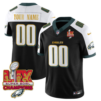 Custom Name/Gender PHI Super Bowl LIX Champions Gold Trim Vapor Limited Jersey - Stitched