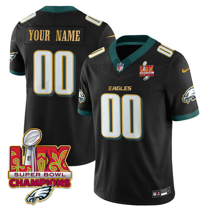 Custom Name/Gender PHI Super Bowl LIX Champions Gold Trim Vapor Limited Jersey - Stitched