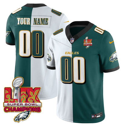 Custom Name/Gender PHI Super Bowl LIX Champions Gold Trim Vapor Limited Jersey - Stitched