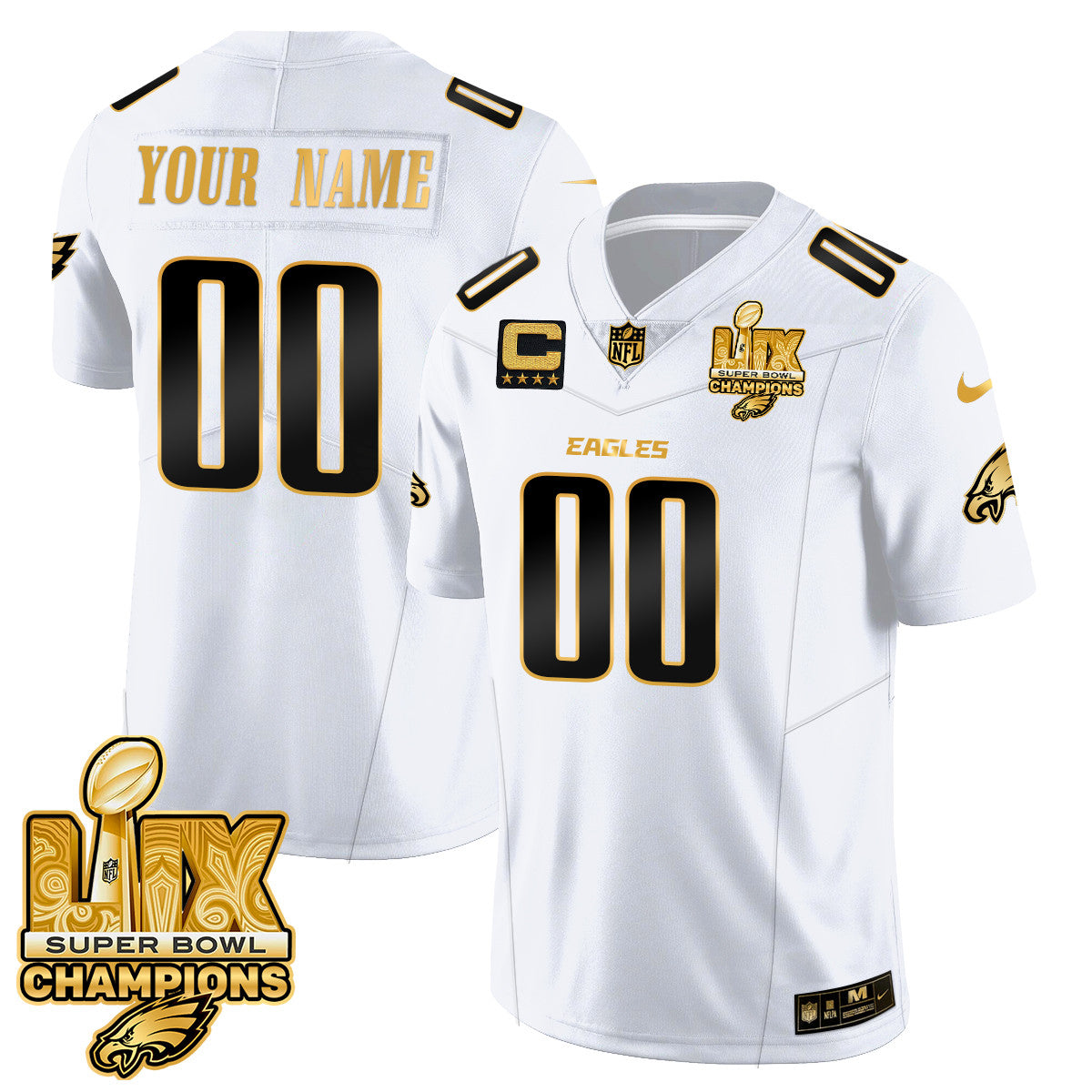 Custom Name/Gender PHI Super Bowl LIX Champions Gold Trim Vapor Limited Jersey - Stitched