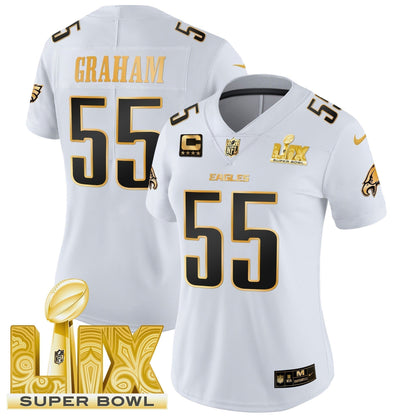 Women's PHI Super Bowl LIX Patch Gold Vapor Limited Jersey - Stitched