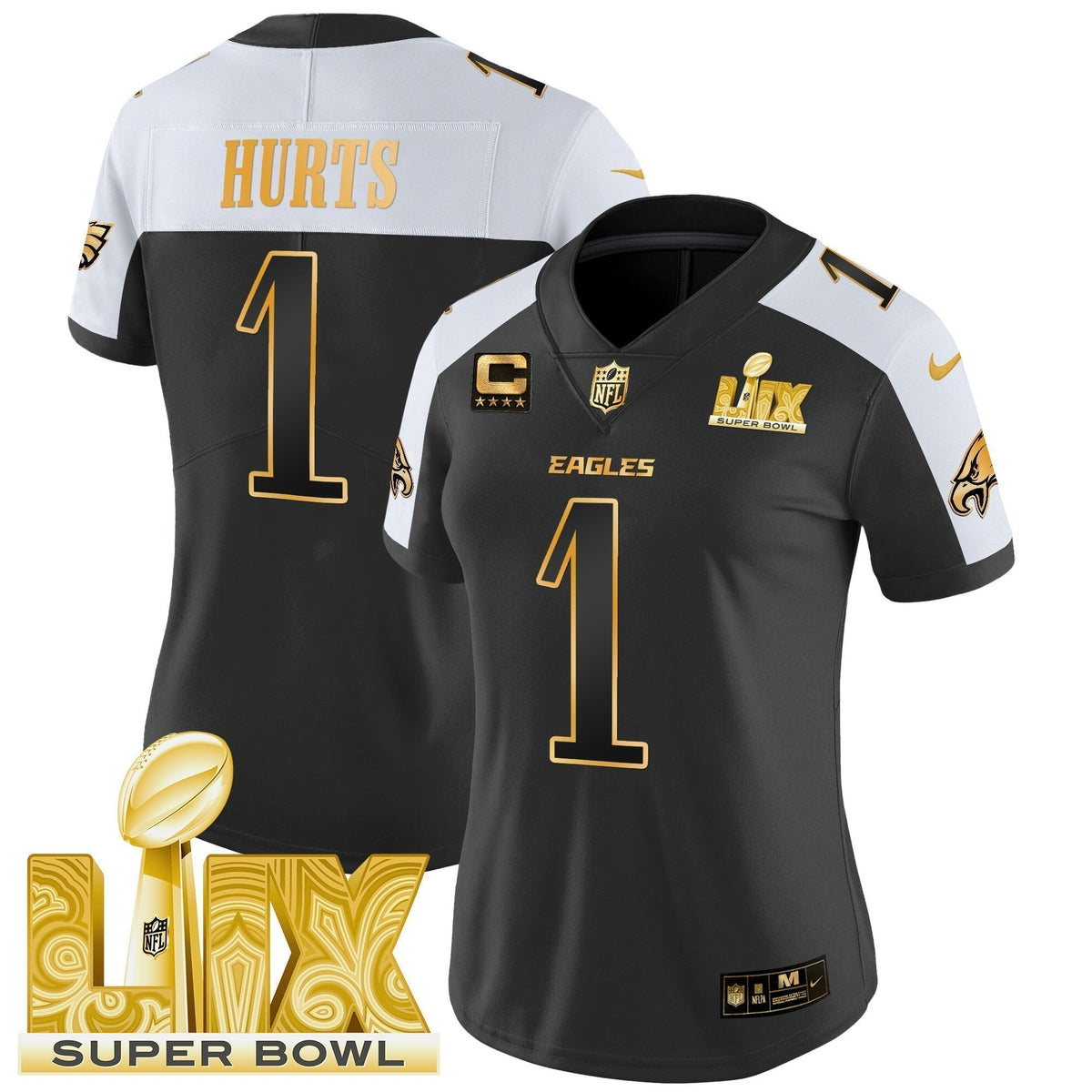 Women's PHI Super Bowl LIX Patch Gold Vapor Limited Jersey - Stitched