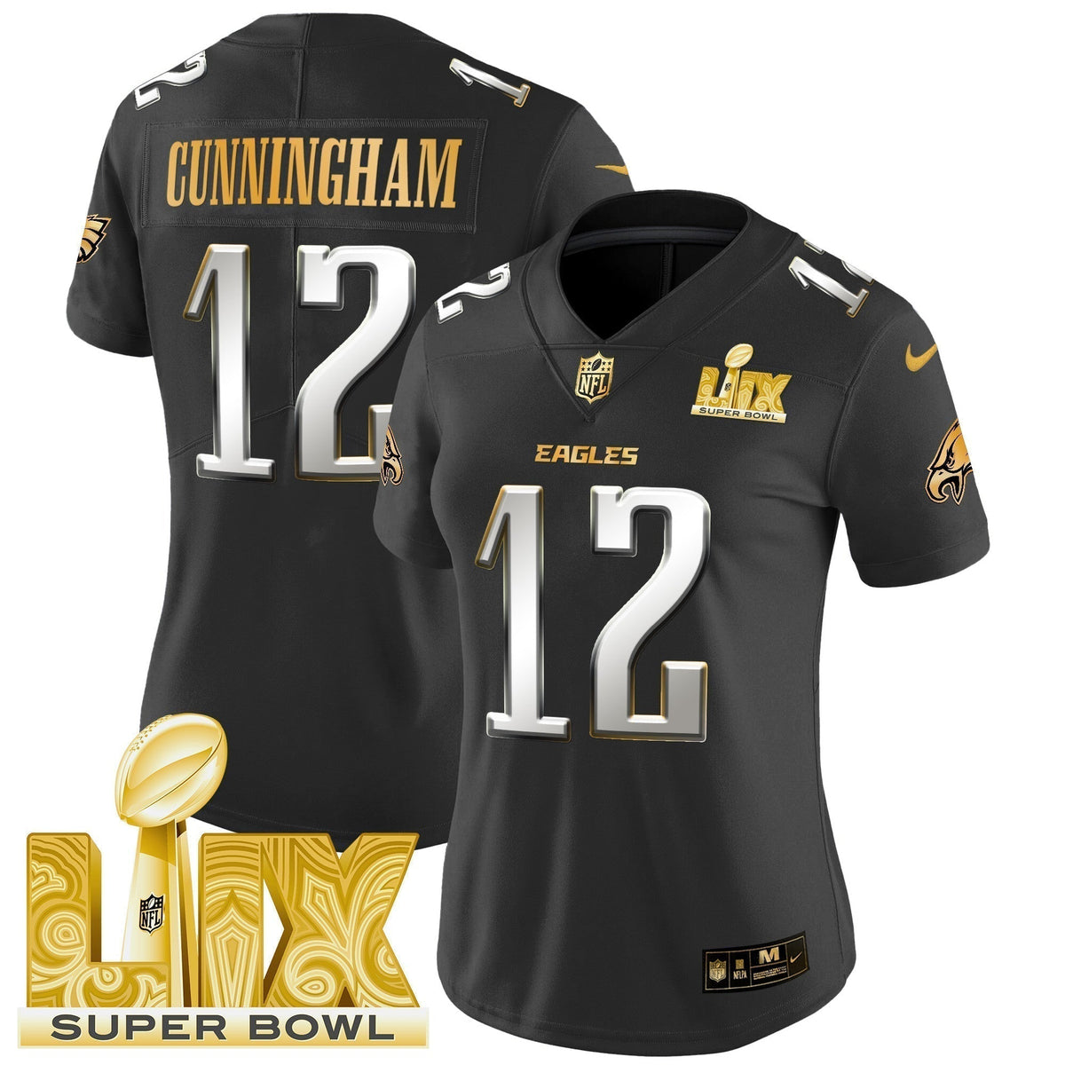 Women's PHI Super Bowl LIX Patch Gold Vapor Limited Jersey - Stitched