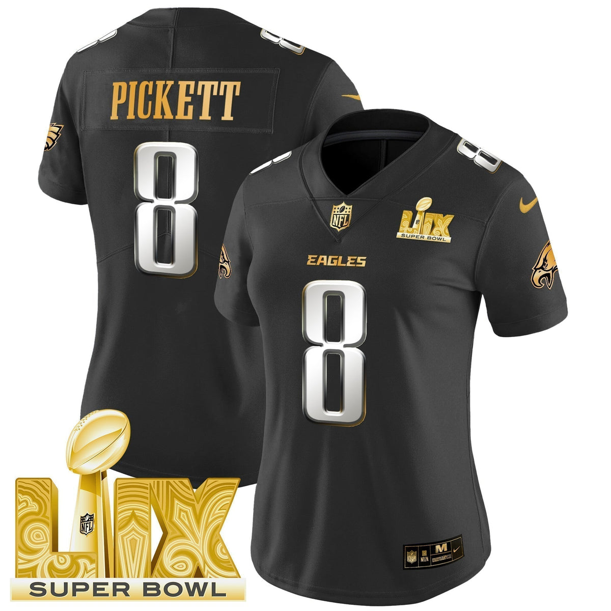 Women's PHI Super Bowl LIX Patch Gold Vapor Limited Jersey - Stitched
