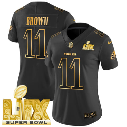 Women's PHI Super Bowl LIX Patch Gold Vapor Limited Jersey - Stitched