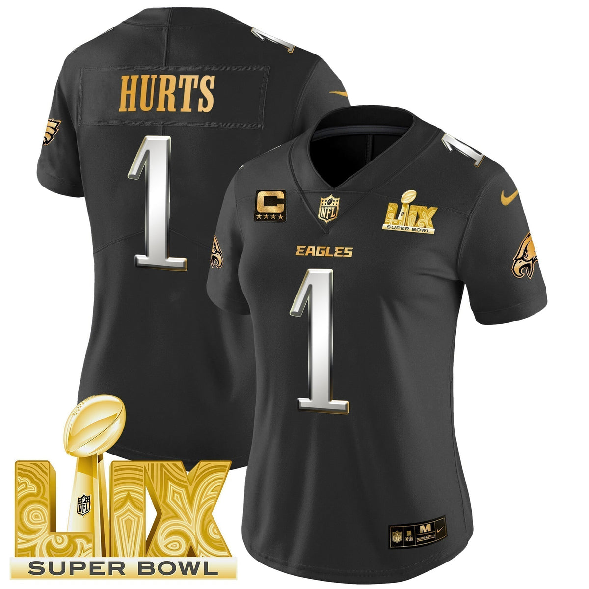 Women's PHI Super Bowl LIX Patch Gold Vapor Limited Jersey - Stitched